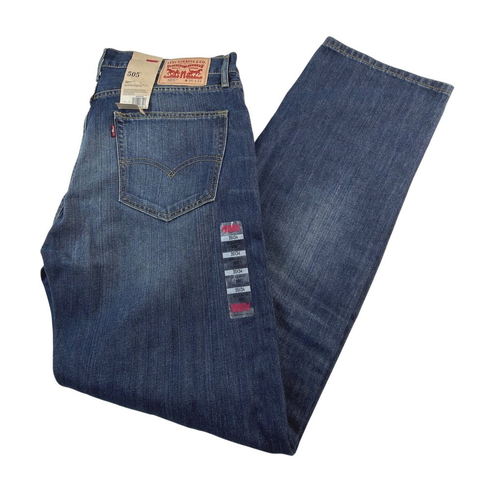 Levis 505 Regular Fit Straight Leg Jeans Mens 36x34 Blue Denim NWT
